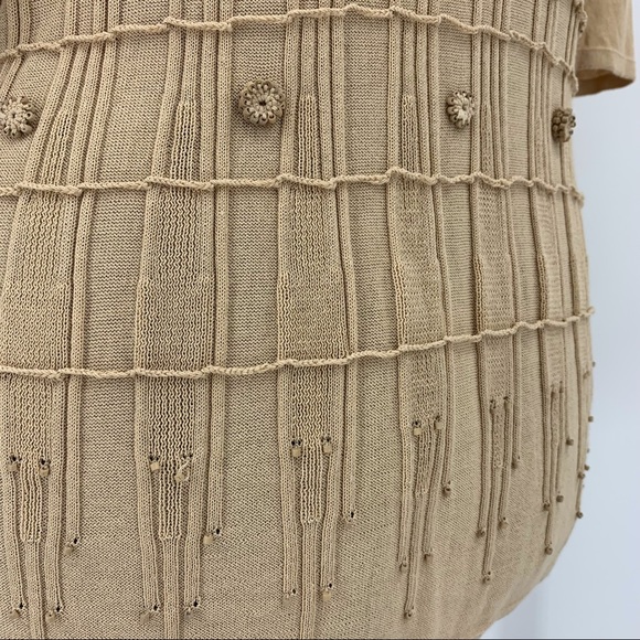 Betty Barclay Lightweight Short Sleeve Tan Sweater with Bead Accents, Small - Picture 15 of 16